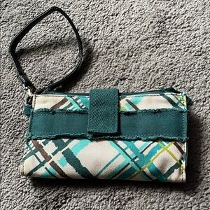 Thirty-One Plaid Wristlet with Teal Accents
